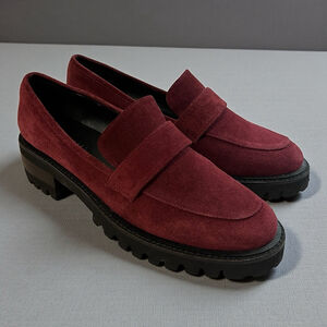 Aerosoles Ronnie Suede Loafers Burgundy Lug Sole Slip On Shoes Women’s 9.5M